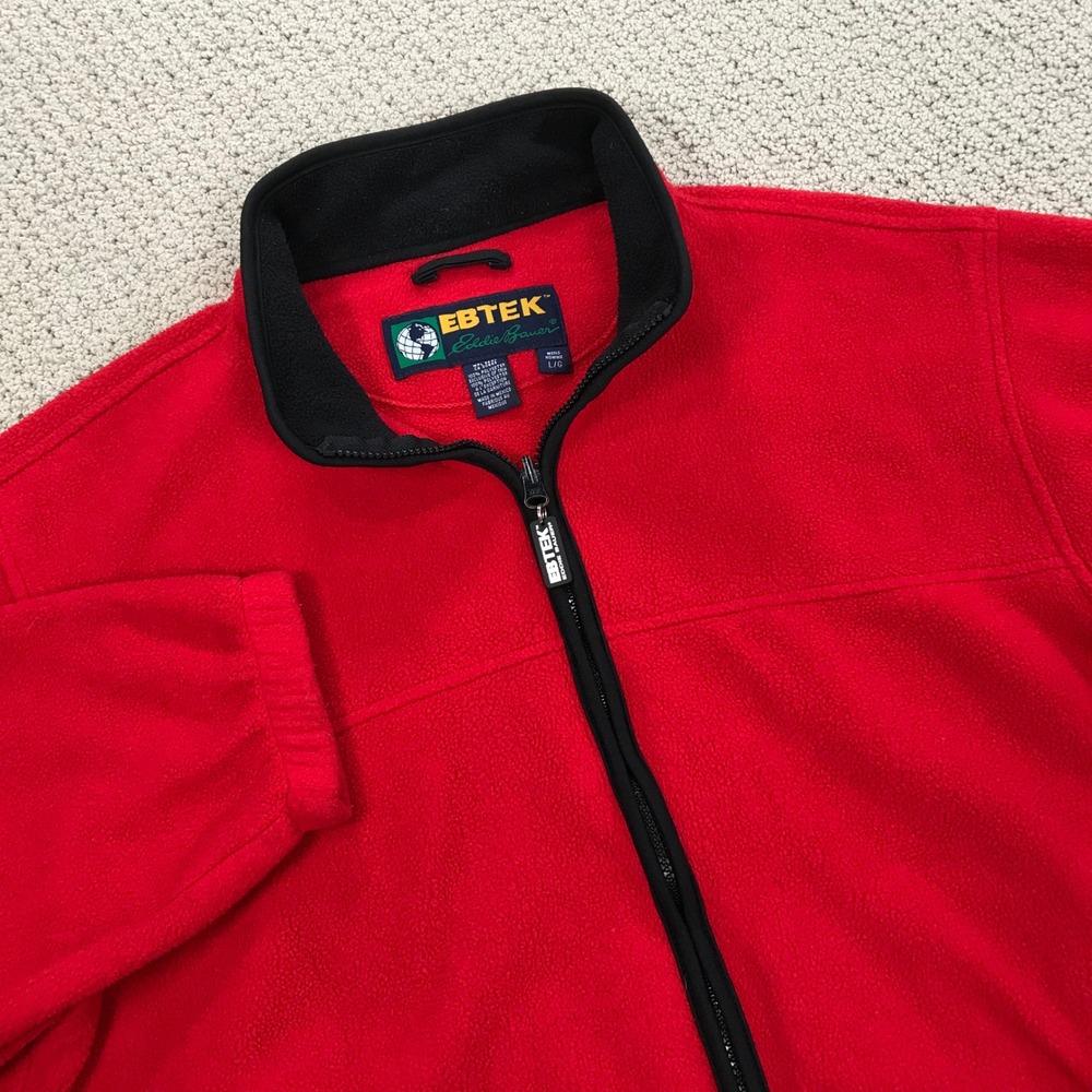 EBTEK Eddie Bauer Vintage Fleece Jacket Mens Large Red Full Zip Outdoor 90s L